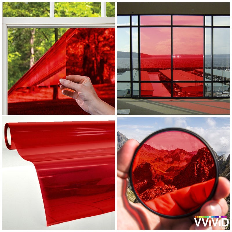 أوراق تلوين النوافذ الفينيل الشفافة الملونة من VViViD 149 قدم × 5 قدم أحمر