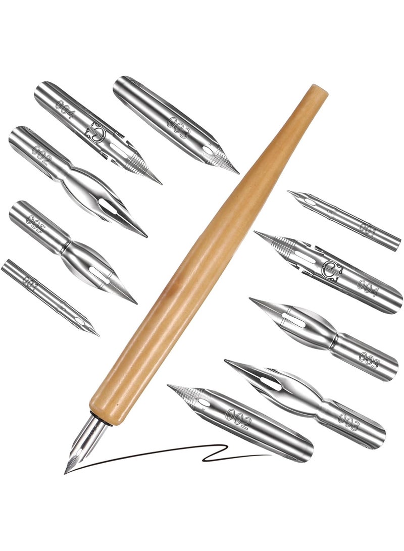 مجموعة اقلام غمس للخط المائل مكونة من 8 قطعة، حامل اقلام كتابة سائل مع 7 قطع من اقلام الستانلس ستيل ورؤوس بديلة لرسم الخط للكتابة والرسم والتوقيع والرسم - Image 1