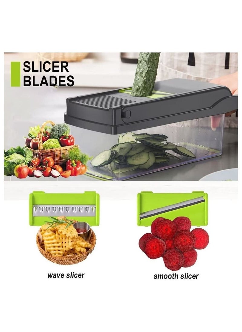 Vegetable Chopper Mandoline Slicer Cutter Chopper 12 in 1 Veggie Chopper Interchangeable Blades with Colander Basket and Container