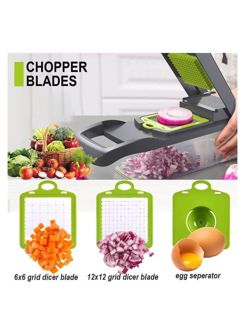 Vegetable Chopper Mandoline Slicer Cutter Chopper 12 in 1 Veggie Chopper Interchangeable Blades with Colander Basket and Container