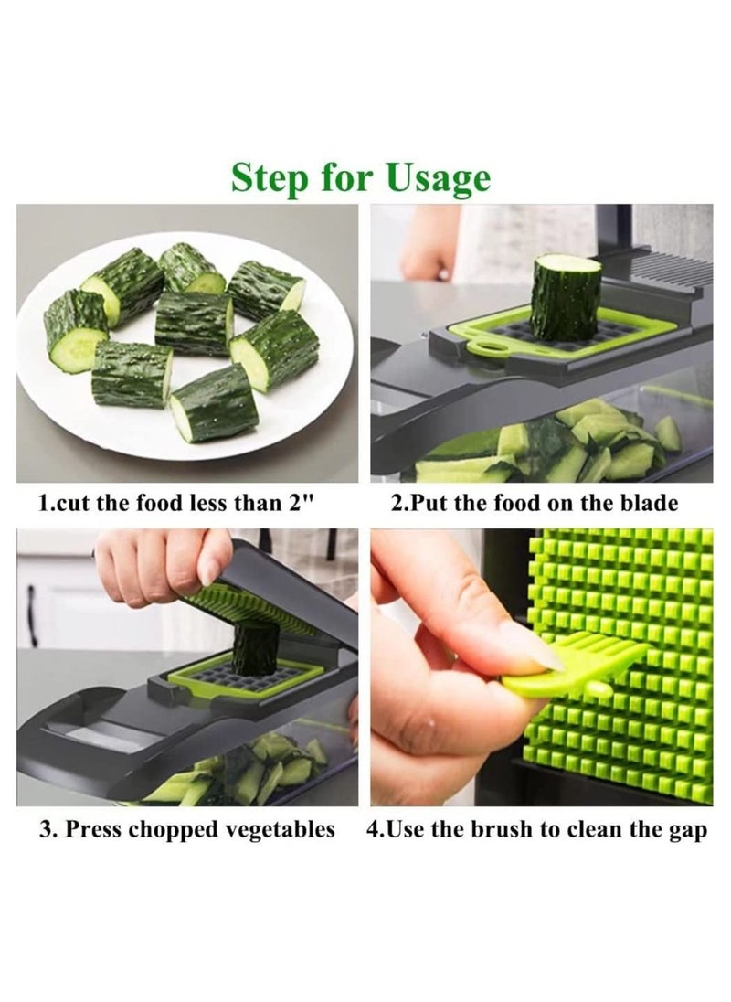 Vegetable Chopper Mandoline Slicer Cutter Chopper 12 in 1 Veggie Chopper Interchangeable Blades with Colander Basket and Container