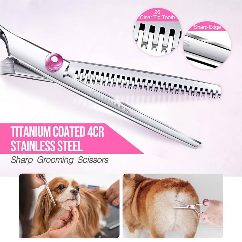 Gimars Dog Grooming Scissors Kit Professional 4CR with Safety Round Tip, 5 in 1 Heavy Duty Titanium Coated Thinning & Curved & Straight Shears - Image 2