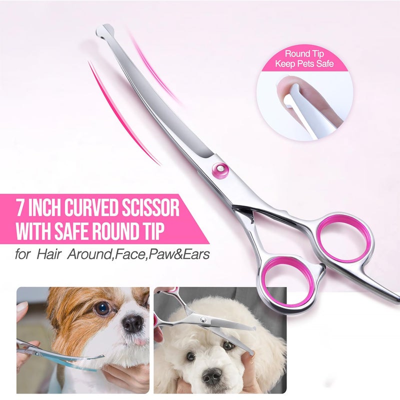 Gimars Dog Grooming Scissors Kit Professional 4CR with Safety Round Tip, 5 in 1 Heavy Duty Titanium Coated Thinning & Curved & Straight Shears - Image 3