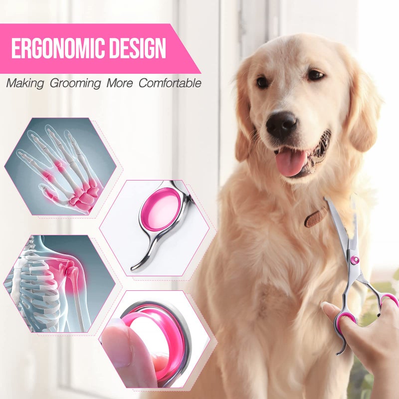 Gimars Dog Grooming Scissors Kit Professional 4CR with Safety Round Tip, 5 in 1 Heavy Duty Titanium Coated Thinning & Curved & Straight Shears - Image 5