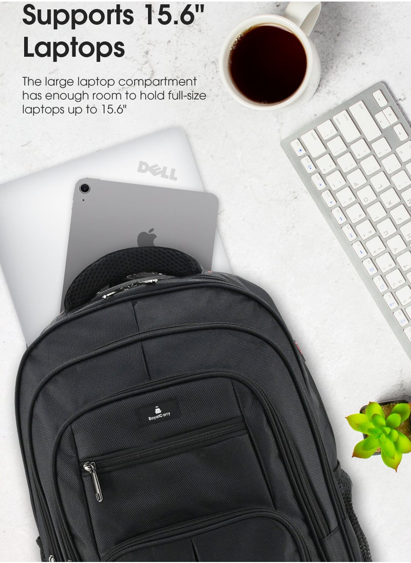 Royal Royal Carry, RC-029 Laptop Backpack - Water-Resistant, Durable Polyester, 18 Inch, Laptop Compartment, Adjustable Strap, Front & Side Pockets, Black  - Image 2