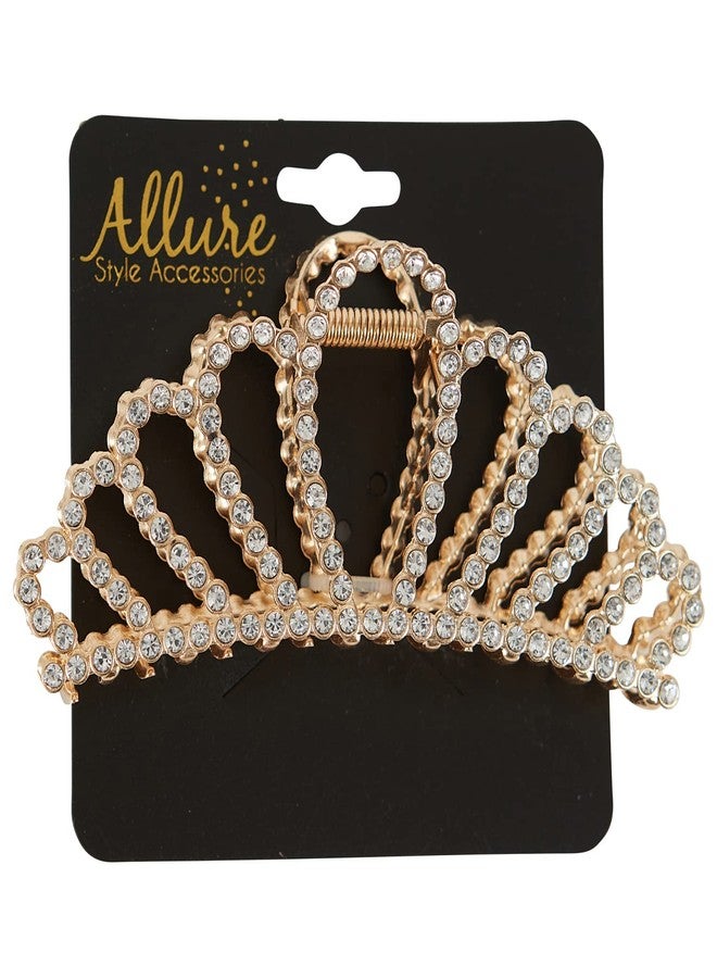 Allure Rhinestone Gold Crown Large Hair Clip - Image 5