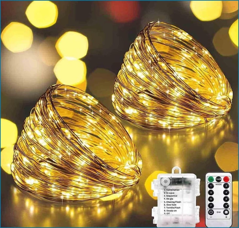 Home Icon أضواء خيط الجنية تعمل بالبطارية [عبوة 2] - 66 قدم 200 LED مع جهاز تحكم عن بعد ومؤقت، أضواء توهج سلك نحاسي مقاوم للماء لغرفة النوم، في الهواء الطلق، الحفلات، عيد الميلاد، والزفاف (أبيض دافئ) - Image 1