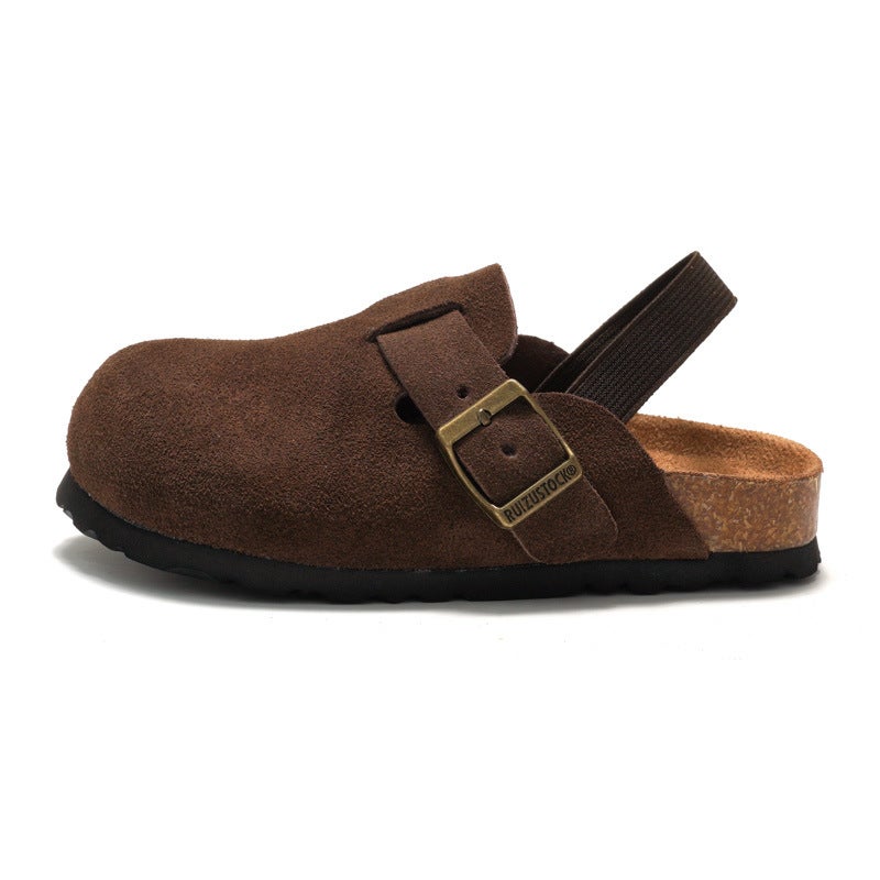 RUIZUSTOCK Ruizu Autumn and Winter Children's Cork Sandals Genuine Leather Boys Beach Slippers Baotou Girls Frosted Leather - Image 1