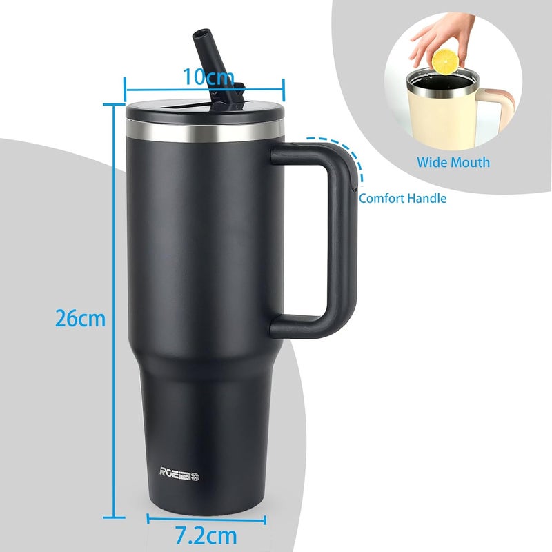 ROEIEIS 1200ml Tumbler with Handle Thermal Stainless Steel 40oz Travel Cup Mug Large Metal Sports Water Bottle Jug Fit Car Cup Holder - Image 3