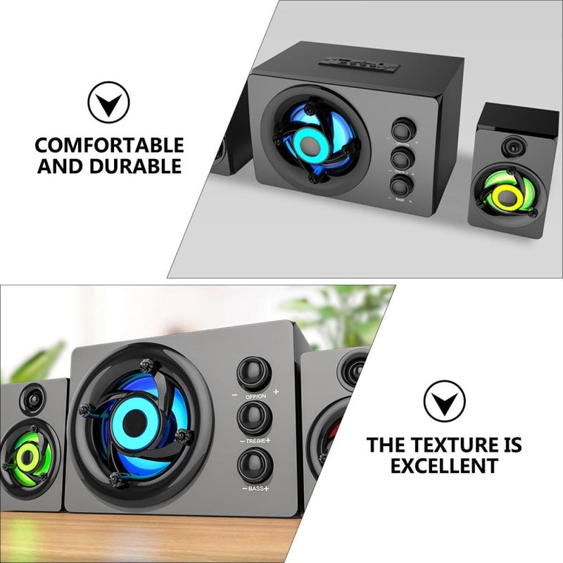 Wooden 2.1 Multimedia Bass Sound Box With Subwoofer Usb Powered Stereo Speaker For Desktop Laptop Home Audio System Black - Image 4