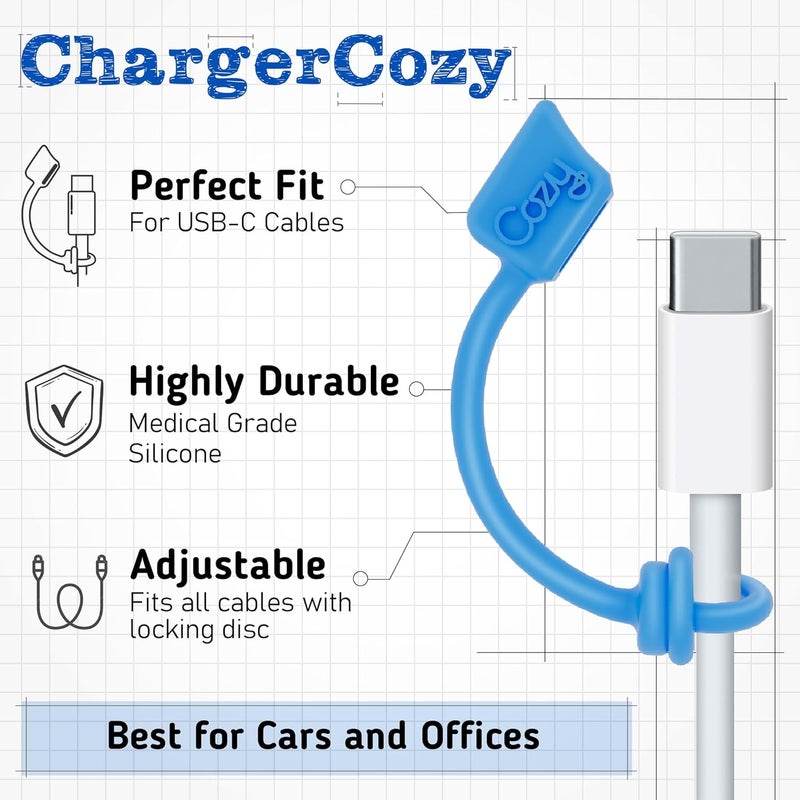 Cozy [6-Pack] USB Caps for USB-C Cable & Apple Charging Cables with Dust Protection, Tether, Protects During Travel, Portable, Designed by (USB-C - Multi Color) - Image 2