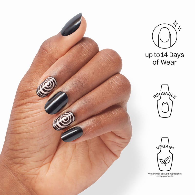 OPI On Point Swirl Next Door | Short Round Black with Abstract Swirls Nail Art Press On Nails | 24 Count with Nail Glue | Long Lasting, Reusable, Non-damaging | Fall 2025 Shades - Image 2