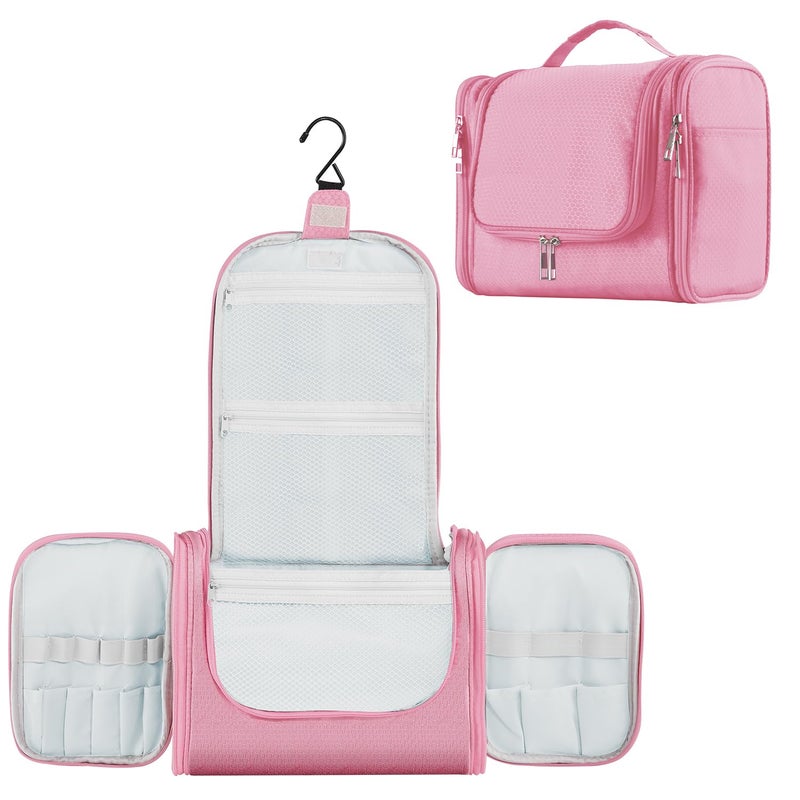 Buruis Large Capacity Toiletry Bag For Women  Hanging Toiletry Organizer Cosmetics Makeup Bag  Water-Resistant Hygiene Travel Bag For Full Sized Toiletries  Travel Essentials  Accessories (Pink) - Image 1