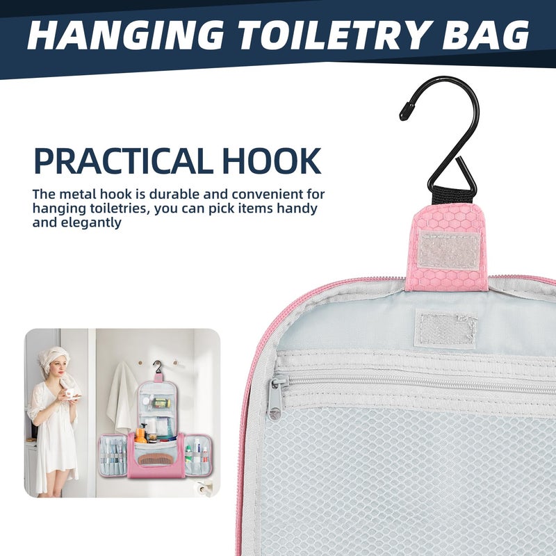 Buruis Large Capacity Toiletry Bag For Women  Hanging Toiletry Organizer Cosmetics Makeup Bag  Water-Resistant Hygiene Travel Bag For Full Sized Toiletries  Travel Essentials  Accessories (Pink) - Image 5