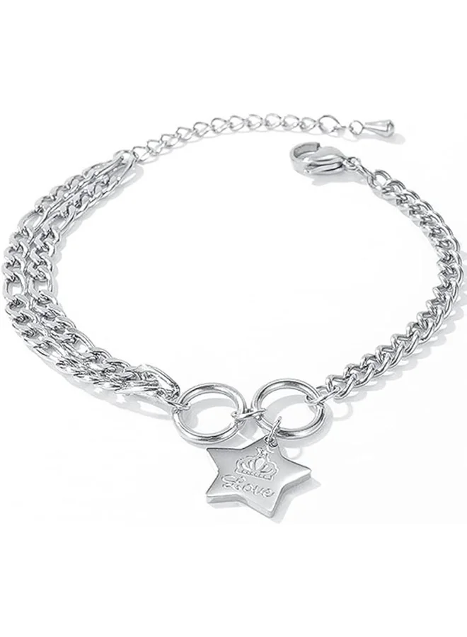 لي كوبر سوار نسائي من الفولاذ المقاوم للصدأ فضي