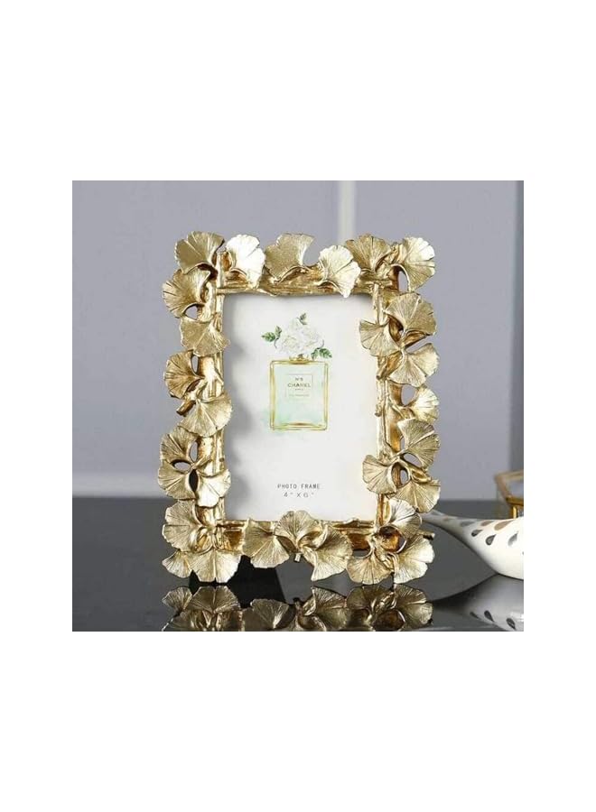 The Bros إطار صورة، إطار صورة من بولي ريسين بأوراق جنكو ذهبية لعشاق الصور، زينة منزلية، هدايا، عرض على الطاولة بتصميم عتيق، وتعليق على الحائط لمعرض شخصي (ذهبي) - Image 2