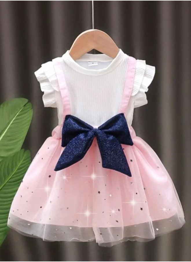 YUNIQEE Pink Fit & Flare Crew Neck Embellished Dress