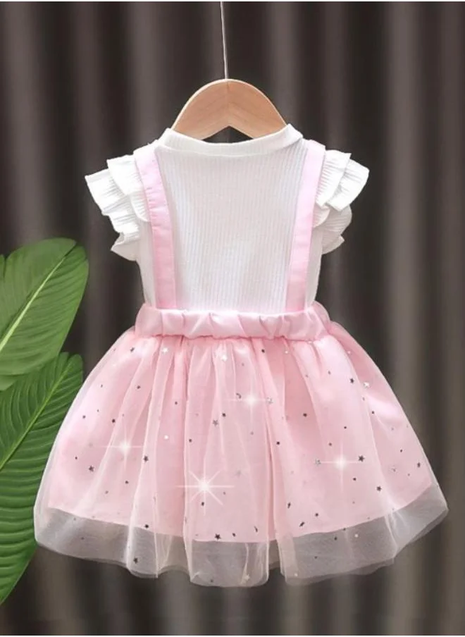 YUNIQEE Pink Fit & Flare Crew Neck Embellished Dress