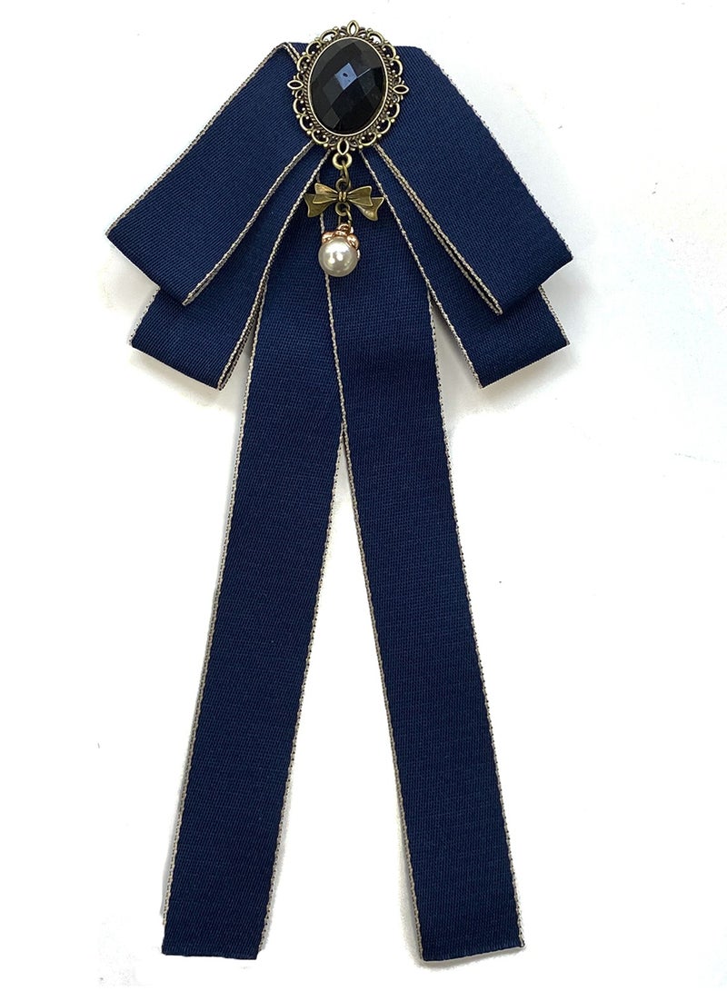 ربطة عنق للنساء ، ربطة عنق شريطية مربوطة مسبقا قابلة للتعديل مع حجر الراين لبلوزة بياقة قميص فستان (أزرق داكن) - Image 1