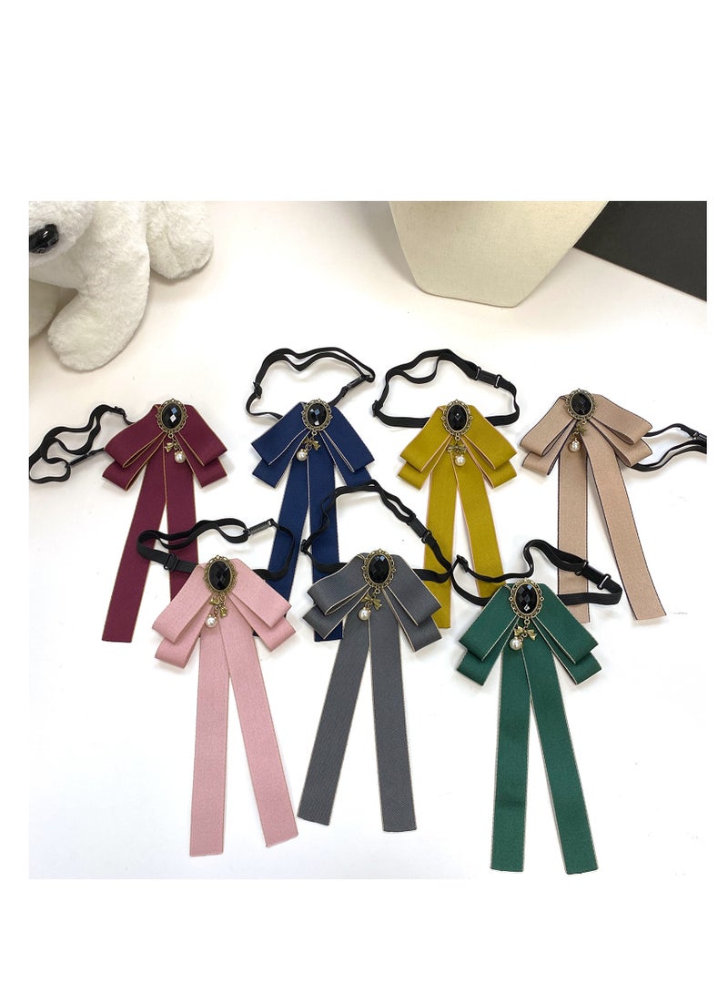 ربطة عنق للنساء ، ربطة عنق شريطية مربوطة مسبقا قابلة للتعديل مع حجر الراين لبلوزة بياقة قميص فستان (أزرق داكن) - Image 5