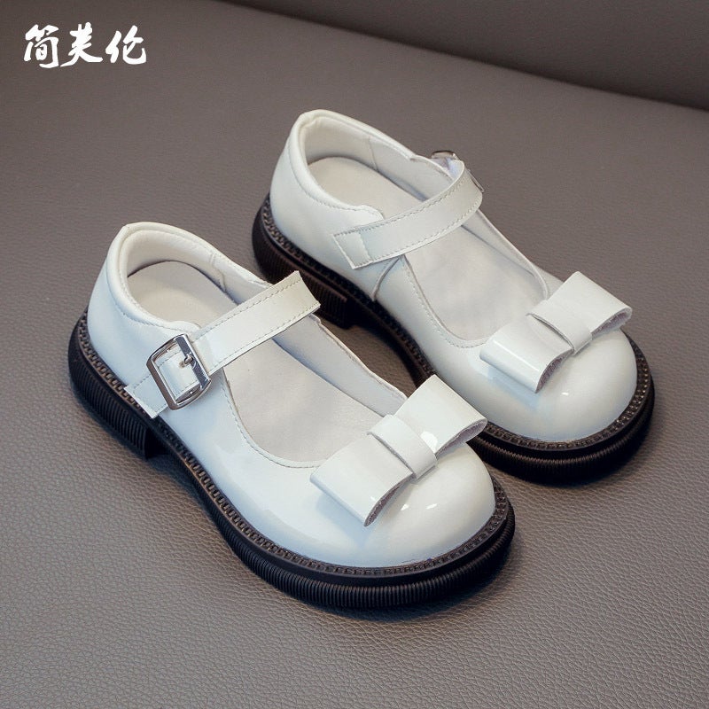 Genuine Leather Shallow Bow Princess Shoes Flats Kidsren Girls Soft Sole Black Girls Leather Shoes - Image 1