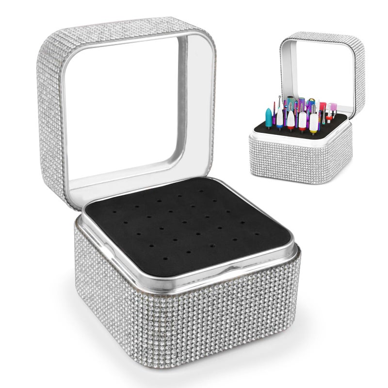 Cellentool Nail Drill Bits Holder Rhinestone Case Box- 25 Holes Dustproof Portable Storage Box Efile Nail Bits Displayer Organizer Container for Manicure Tools - Image 1