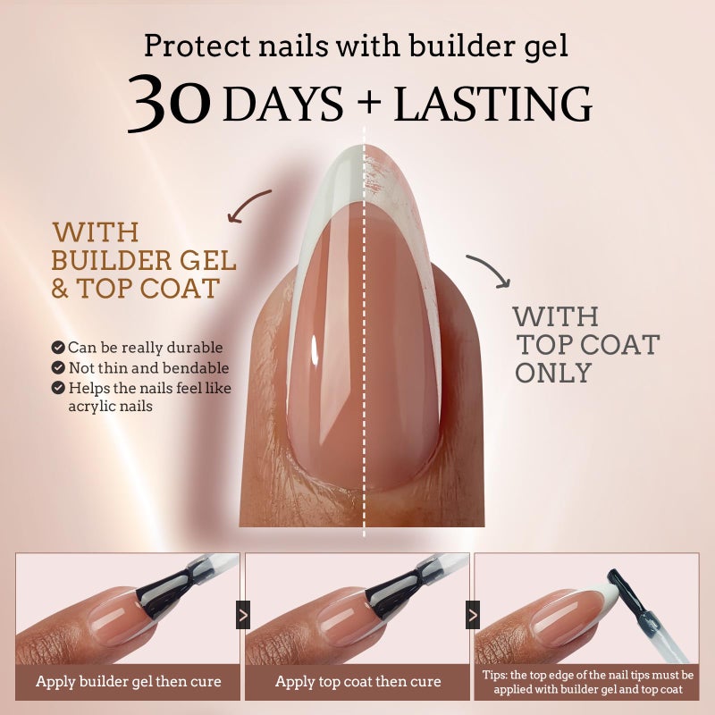BTArtboxnails French Gel Nail Tips - French Tip Press on Nails Brown Long Stiletto XCOATTIPS, Fake Nails for Nail Art DIY - Image 4
