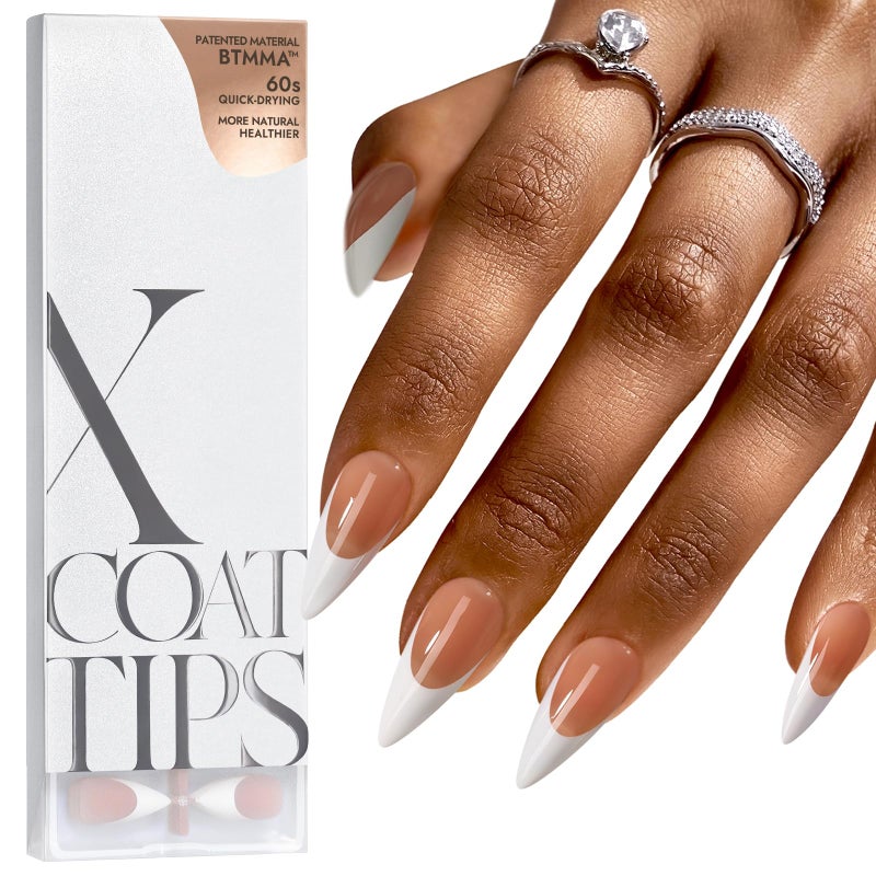 BTArtboxnails French Gel Nail Tips - French Tip Press on Nails Brown Long Stiletto XCOATTIPS, Fake Nails for Nail Art DIY - Image 1