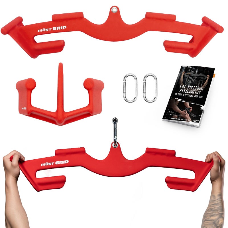 MOST GRIP LAT Pull Down Bars Set, Triangular Stability LAT Pulldown Attachments with 8 Ergonomic Handles for Whole Back Training, Non-Slip Cable Machine Attachment for Gym Home Workout - Image 1