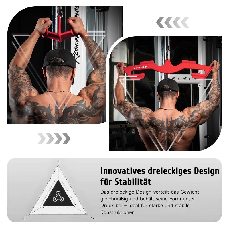 MOST GRIP LAT Pull Down Bars Set, Triangular Stability LAT Pulldown Attachments with 8 Ergonomic Handles for Whole Back Training, Non-Slip Cable Machine Attachment for Gym Home Workout - Image 3