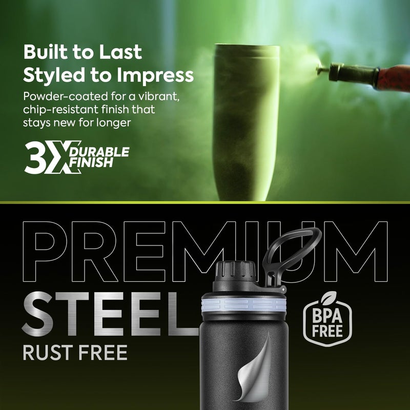 PEXPO زجاجة ماء سعة 800 مل من أكوا سيب مصنوعة من الفولاذ المقاوم للصدأ ومعتمدة من ISI - زجاجة ثلاجة ذات جدار واحد - مقبض سهل الحمل - للاستخدام في المنزل، المكتب، الصالة الرياضية، المدرسة، والتخييم - أسود كينجht - Image 3