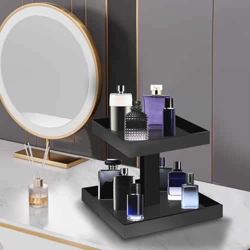 YAGELI Black Perfume Organizer for Men 2 Tier Acrylic Cologne Rack Organizer for Men Rectangular Vanity Storage with Sturdy Design Space Saver for Bathroom Bedroom - Image 5