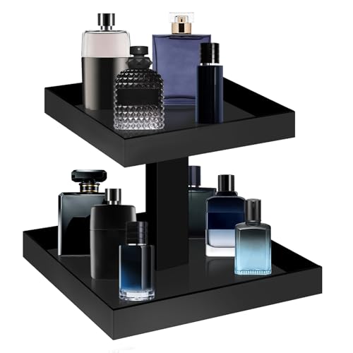 YAGELI Black Perfume Organizer for Men 2 Tier Acrylic Cologne Rack Organizer for Men Rectangular Vanity Storage with Sturdy Design Space Saver for Bathroom Bedroom - Image 2