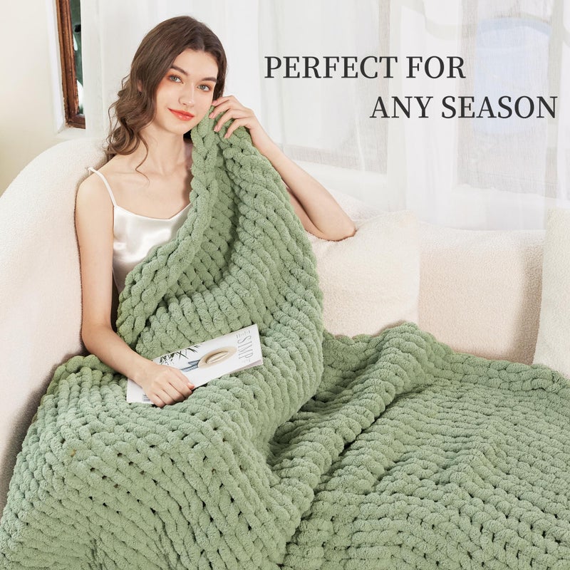 Admitrack Chunky Knit Blanket Throw  100% Hand Knit Chenille Throw Blanket for Sofa & Home Decor  Soft and Cozy Knitted Throw Blankets (Sage Green  60""x80"") - Image 2