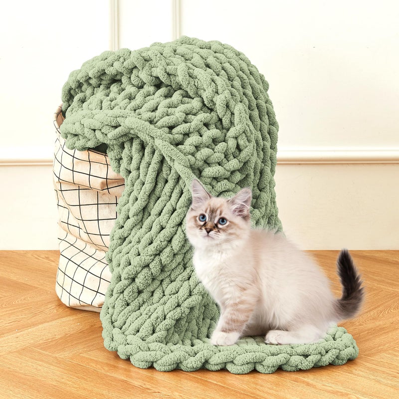 Admitrack Chunky Knit Blanket Throw  100% Hand Knit Chenille Throw Blanket for Sofa & Home Decor  Soft and Cozy Knitted Throw Blankets (Sage Green  60""x80"") - Image 5