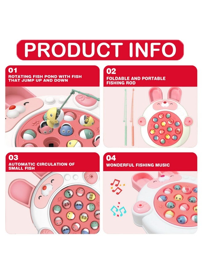 VGRASSP Rabbit Face Rotating Fish Pond Musical Fishing Game Toy Set for Kids with 2 Fishing Poles, 15 Colorful Fishes - Safe and Durable Gift - Color and Design As Per Stock - Image 5