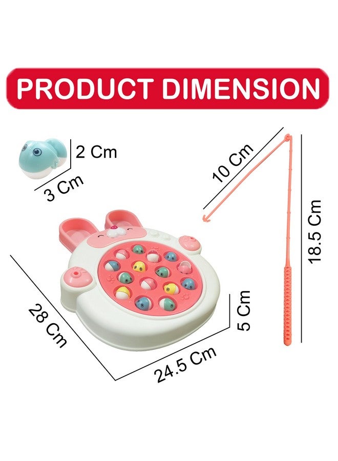 VGRASSP Rabbit Face Rotating Fish Pond Musical Fishing Game Toy Set for Kids with 2 Fishing Poles, 15 Colorful Fishes - Safe and Durable Gift - Color and Design As Per Stock - Image 3