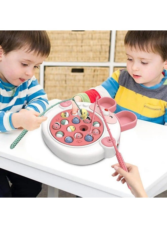 VGRASSP Rabbit Face Rotating Fish Pond Musical Fishing Game Toy Set for Kids with 2 Fishing Poles, 15 Colorful Fishes - Safe and Durable Gift - Color and Design As Per Stock - Image 2