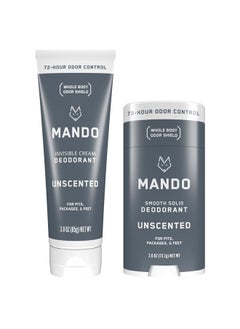 Mando Mando Whole Body Deodorant - Invisible Cream Tube and Solid Stick - 72 Hour Odor Control - Aluminum Free, Baking Soda Free, Skin Safe - 3.0 Ounce Tube and 2.6 Ounce Solid Stick Bundle - Unscented  - Image 1