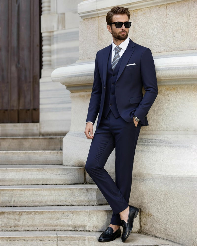 EastSide Men's Slim Fit 3 Pieces Suit, One Button Blazer Set, Jacket Vest & Pants Deep Blue, X-Small - Image 4