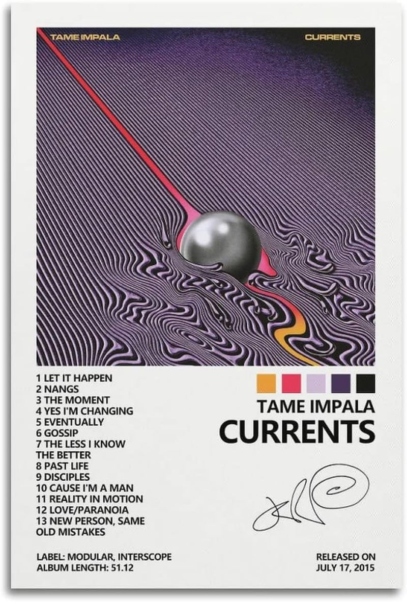 SUANYE ملصق Tame Impala غلاف ألبوم Currents لوحة جدارية قماشية زخرفية جمالية لغرفة النوم مقاس 12x18 بوصة (30x45 سم) - Image 1