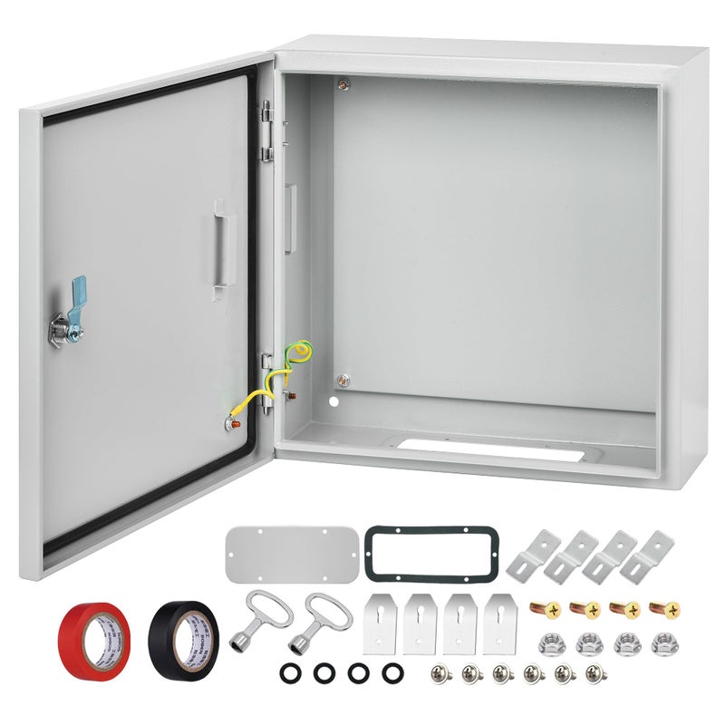 AUFUNIU Steel Electrical Junction Box 24 x 24 x 8 Waterproof Dustproof Electrical Enclosure Outdoor Indoor Universal Project Box with Lock Mounting Plate