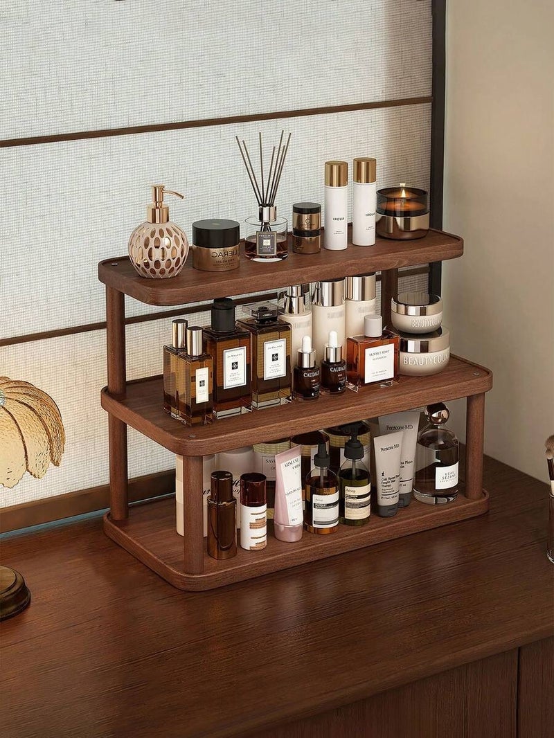 Shein Antique Wooden Desk Shelf, Retro Makeup Storage Rack, Multi-Purpose Home Organizer, Kitchen Spice Rack, Cup Holder - Space-Saving Desktop  Display - Image 1