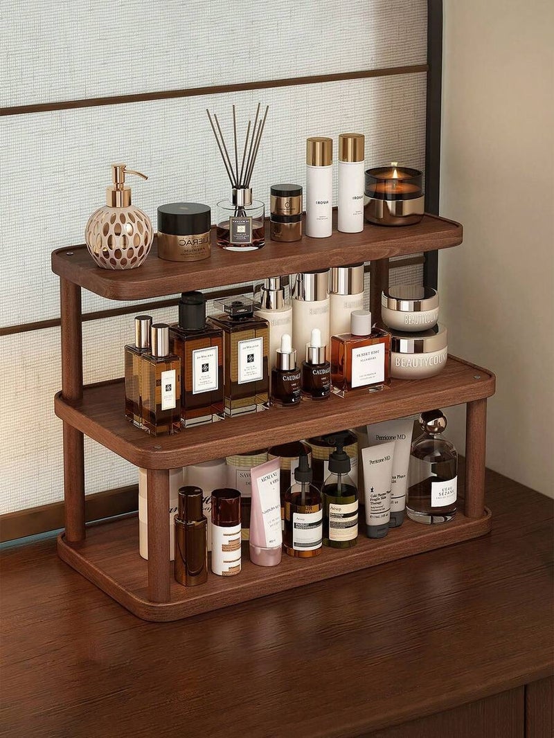 Shein Antique Wooden Desk Shelf, Retro Makeup Storage Rack, Multi-Purpose Home Organizer, Kitchen Spice Rack, Cup Holder - Space-Saving Desktop  Display - Image 3