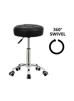 globalstar Global Star Black PU Leather Rolling Stool Chair - Adjustable Height with Wheels for Office, Salon, and Spa  - Image 3