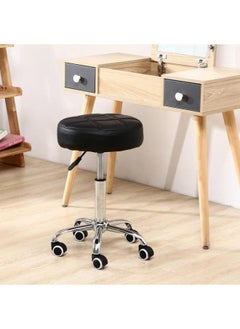 globalstar Global Star Black PU Leather Rolling Stool Chair - Adjustable Height with Wheels for Office, Salon, and Spa  - Image 2