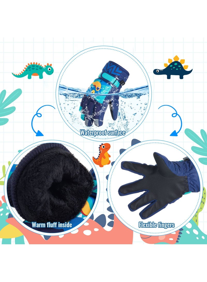 Y&D 2 Pairs Boys Ski Gloves Dinosaur Gloves, Kids Winter Warm Windproof Waterproof Outdoor Sport Mitten for Aged 5 to10, Skiing Making Snowman Cycling Activities  - Image 5