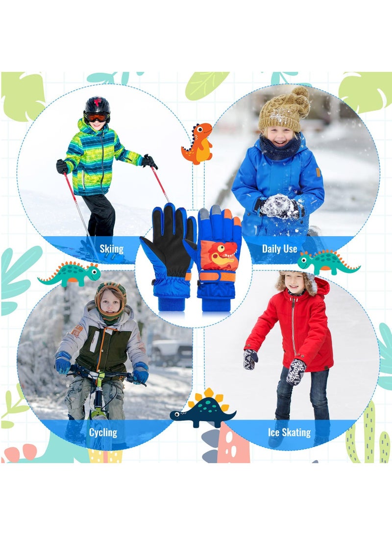 Y&D 2 Pairs Boys Ski Gloves Dinosaur Gloves, Kids Winter Warm Windproof Waterproof Outdoor Sport Mitten for Aged 5 to10, Skiing Making Snowman Cycling Activities  - Image 4