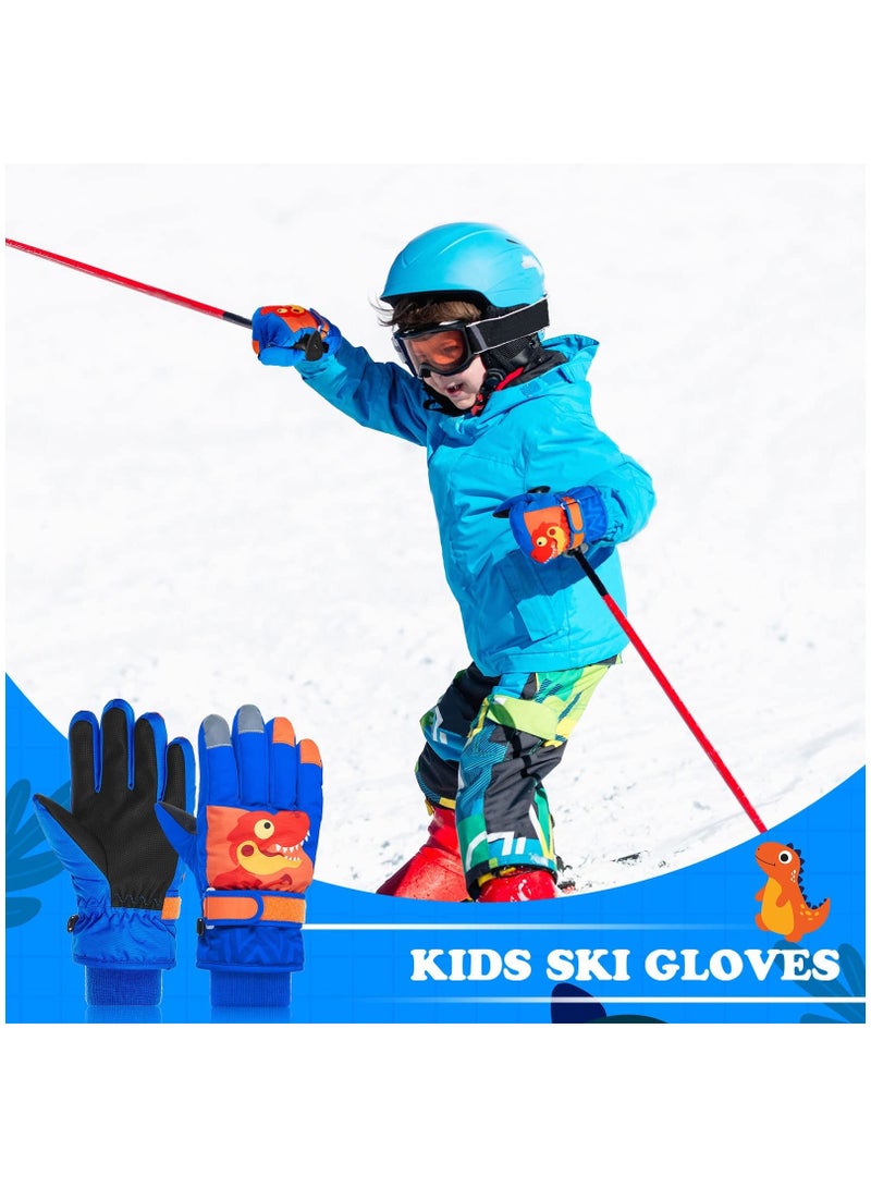 Y&D 2 Pairs Boys Ski Gloves Dinosaur Gloves, Kids Winter Warm Windproof Waterproof Outdoor Sport Mitten for Aged 5 to10, Skiing Making Snowman Cycling Activities  - Image 2
