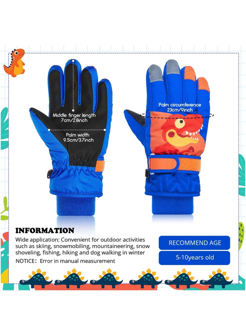 Y&D 2 Pairs Boys Ski Gloves Dinosaur Gloves, Kids Winter Warm Windproof Waterproof Outdoor Sport Mitten for Aged 5 to10, Skiing Making Snowman Cycling Activities  - Image 3